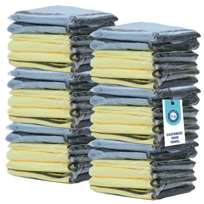 50x70CM 400GSM Microfiber Cleaning Cloth Branded Microfiber Blue Ribbed Car Washing Drying Car Cleaning Cloth