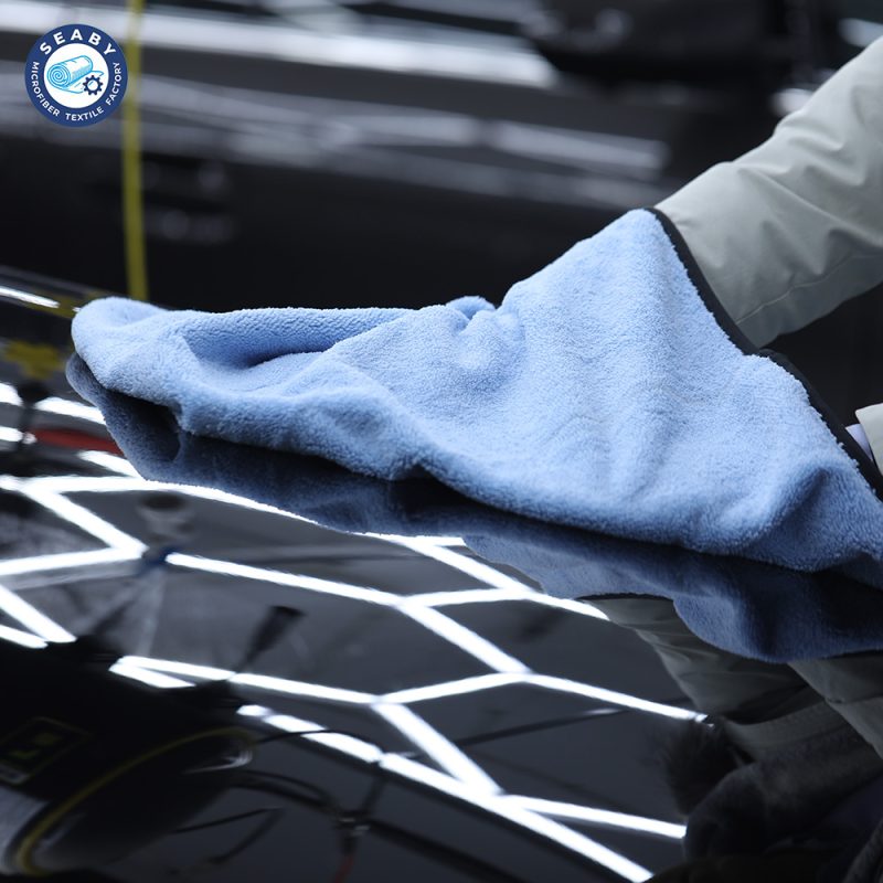 50x70CM 400GSM Microfiber Cleaning Cloth Branded Microfiber Blue Ribbed Car Washing Drying Car Cleaning Cloth