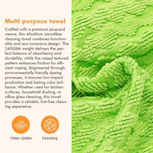 Green Jacquard Microfiber Towel – Fresh Stylish Appearance with Powerful Cleaning Ability, Perfect for Household Use