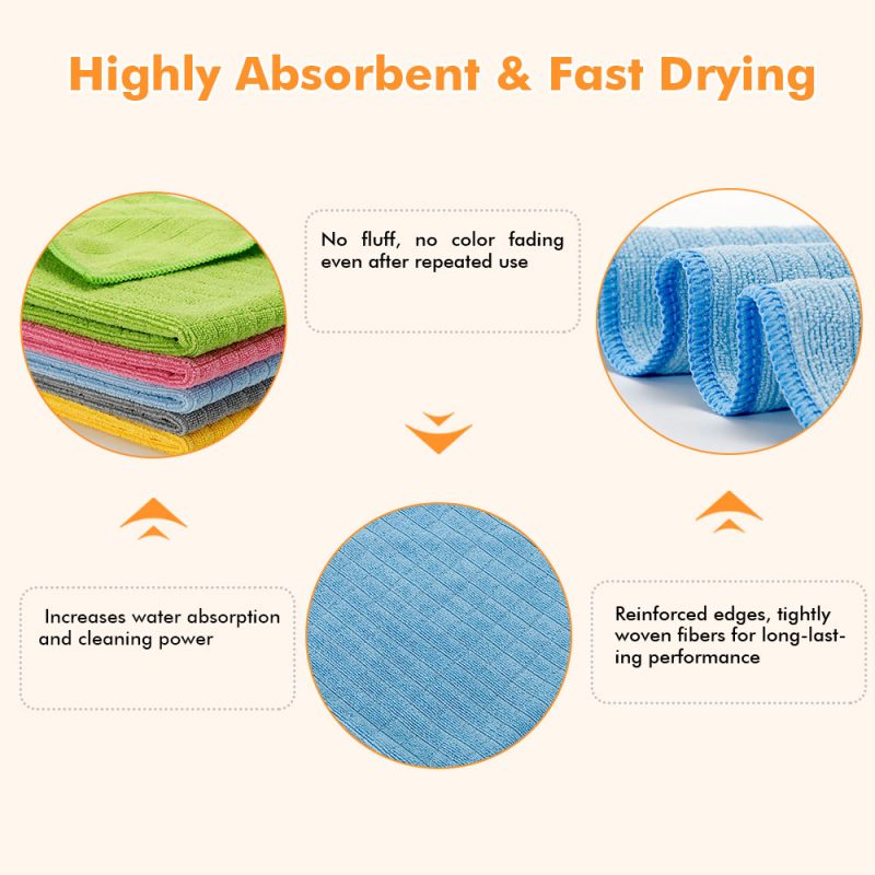 Microfiber Stripe Cleaning Towel Lint Free and Streak Free Effectively Traps Dust and Dirt for Furniture and Household Use
